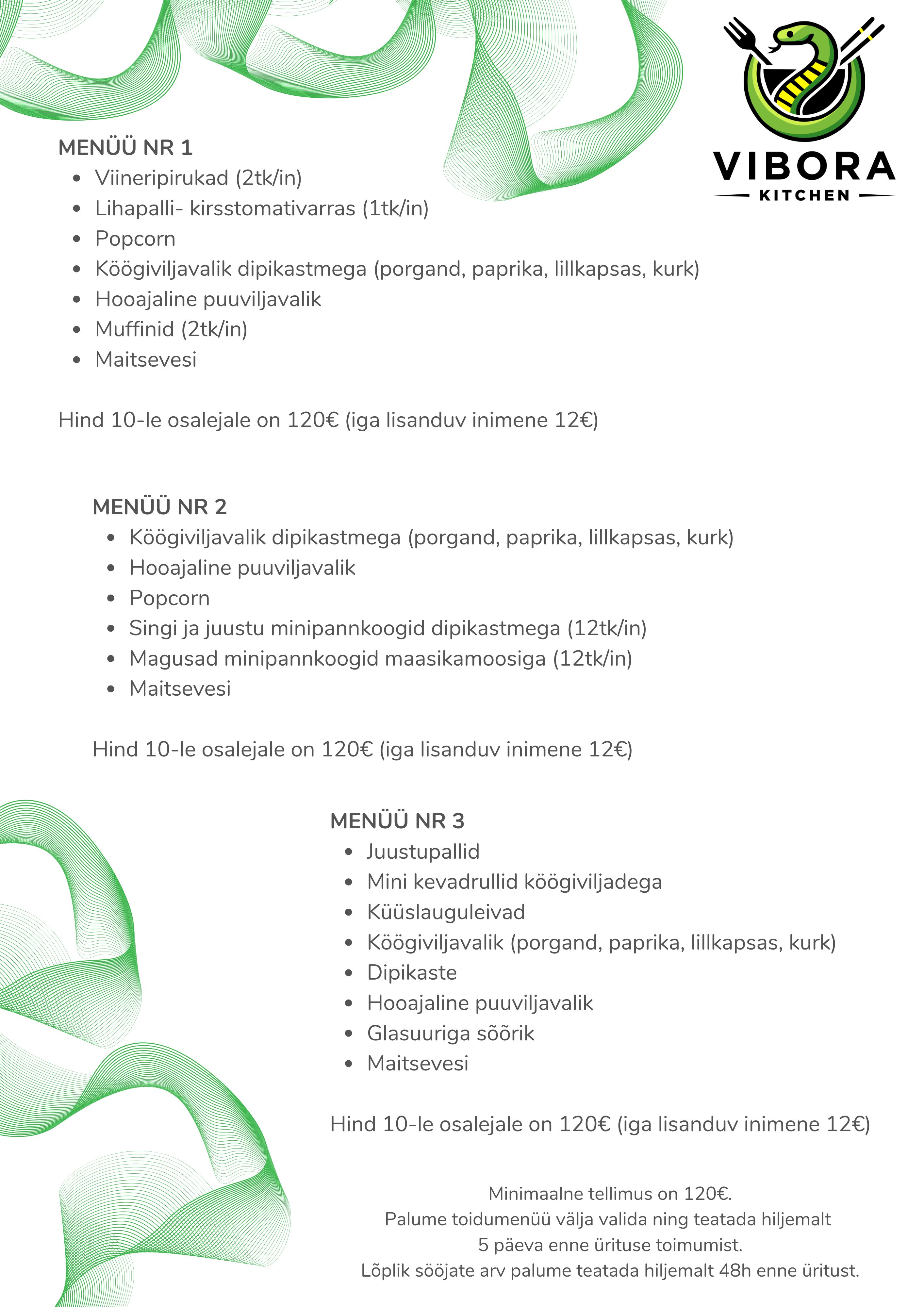 Vibora laste sünnipäeva menüü