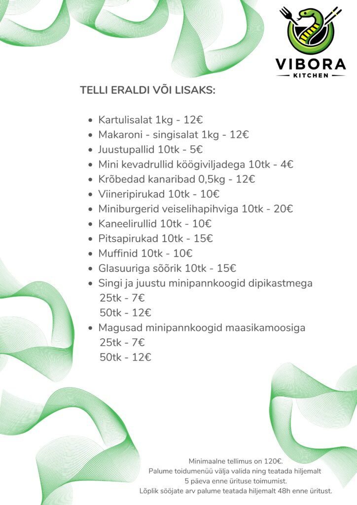 Vibora laste sünnipäeva menüü